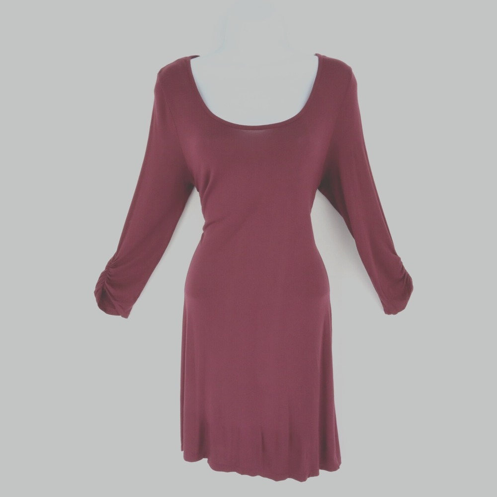 Vanity Cocktail Dress Knee Length Womens S‎ Maroon Rayon 3/4 Sleeve Pockets Zip